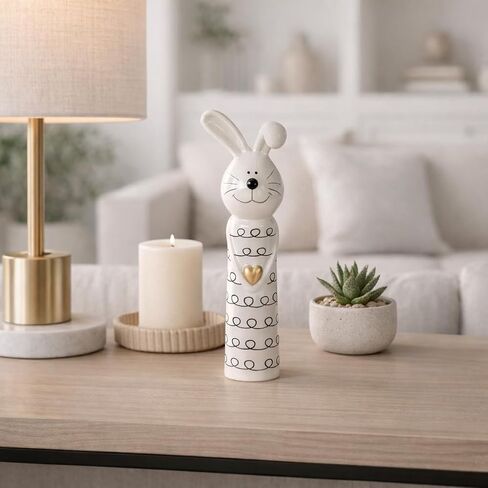 Boho Bunny Figurine Decor - Handcrafted Ceramic Stoneware - Modern Home Accent for Living Room, Bedroom & Office - 12" Black & White in Saudi Arabia