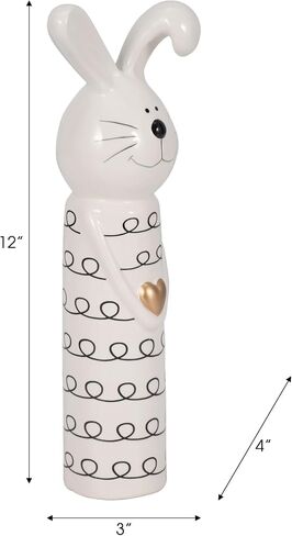 Boho Bunny Figurine Decor - Handcrafted Ceramic Stoneware - Modern Home Accent for Living Room, Bedroom & Office - 12" Black & White in Saudi Arabia