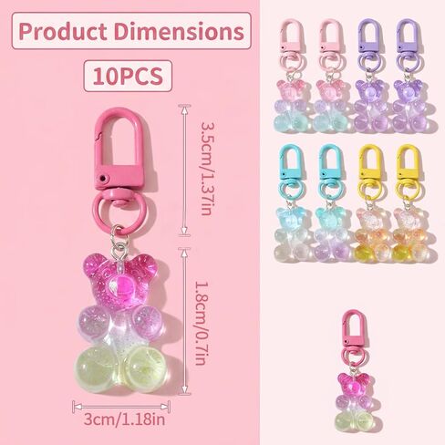 10PCS Gummy Bear Keychains, Cute Gummy Bear Charms for Bags, Colorful Gummy Bear Keychain Decorations, Trendy Accessories for Fashion Lovers and Collectors in Saudi Arabia