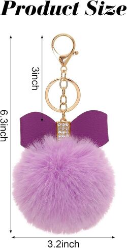 Fumwase 12PCS Pom Pom Keychains Fashionable Bow Rhinestone Faux Fur Ball Key Rings for Women Car Keys Tote Bag in Kuwait