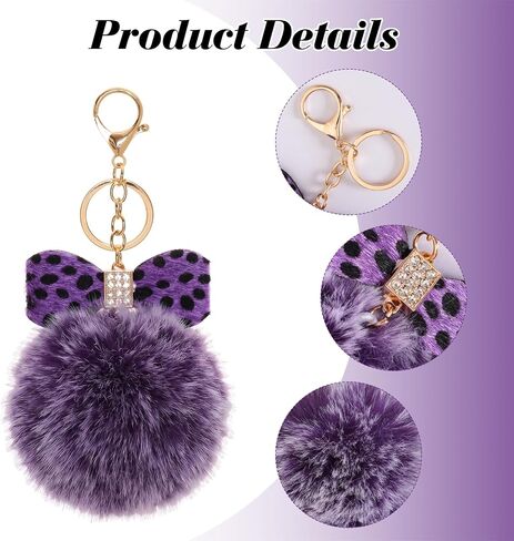 Fumwase 12PCS Pom Pom Keychains Fashionable Bow Rhinestone Faux Fur Ball Key Rings for Women Car Keys Tote Bag in Kuwait