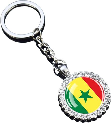 1 National Flag Keychain With Rhinestones, Glass Dome Pendant, Silver Metal Chain in Kuwait