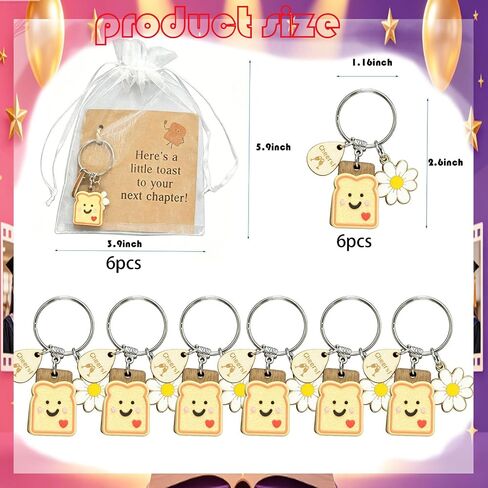 6PCS New Beginnings Gifts for Women Toast Keychain,End of Year,Graduation,Valentines Coworker Leaving Gifts, Cute Keychain as Goodbye, Retirement, New Job, Divorce, Co worker Birthday Gift in Saudi Arabia