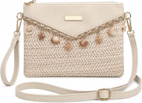Straw Shoulder Bag for Women Summer, Boho Raffia Purse with Charm Chain, Adjustable Crossbody Woven Beach Handbag for Vacation Travel in Kuwait