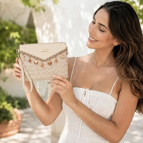 Straw Shoulder Bag for Women Summer, Boho Raffia Purse with Charm Chain, Adjustable Crossbody Woven Beach Handbag for Vacation Travel in Kuwait
