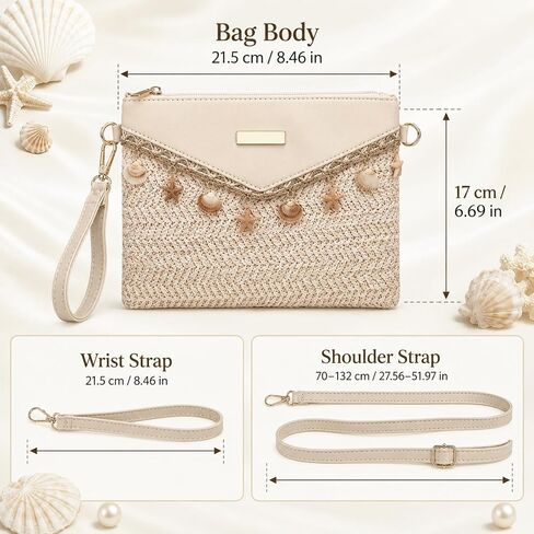 Straw Shoulder Bag for Women Summer, Boho Raffia Purse with Charm Chain, Adjustable Crossbody Woven Beach Handbag for Vacation Travel in Kuwait