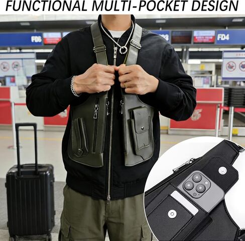 Double Shoulder Armpit Bag, Leather Adjustable Underarm Shoulder Bag Hidden Underarm Strap Wallet Holster for Outdoor | Anti-Theft Design in Saudi Arabia