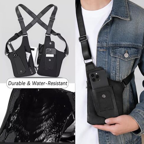 Double Shoulder Armpit Bag, Leather Adjustable Underarm Shoulder Bag Hidden Underarm Strap Wallet Holster for Outdoor | Anti-Theft Design in Saudi Arabia