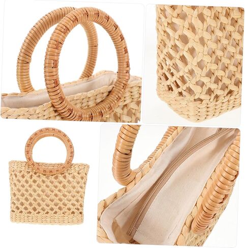 Straw Tote Bag with Unique Hollow Design for Beach Travel and Everyday Use Lightweight Beige Shoulder Bag for Women in Kuwait