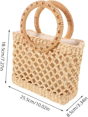 Straw Tote Bag with Unique Hollow Design for Beach Travel and Everyday Use Lightweight Beige Shoulder Bag for Women in Kuwait