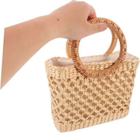 Straw Tote Bag with Unique Hollow Design for Beach Travel and Everyday Use Lightweight Beige Shoulder Bag for Women in Kuwait
