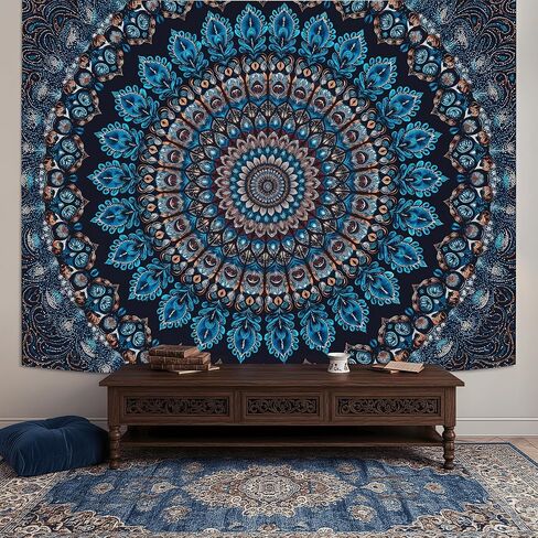 Motanber Blue Mandala Tapestry Wall Hanging Vintage Medallion Tapestry Aesthetic Hippie Boho Floral Cool Cute Small Tapestries for Bedroom Living Room Dorm Decor 48 x 36 Inch in Saudi Arabia