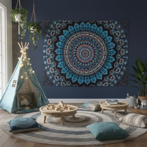 Motanber Blue Mandala Tapestry Wall Hanging Vintage Medallion Tapestry Aesthetic Hippie Boho Floral Cool Cute Small Tapestries for Bedroom Living Room Dorm Decor 48 x 36 Inch in Saudi Arabia