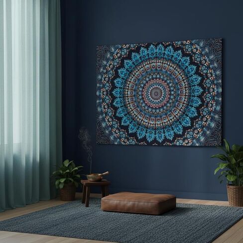 Motanber Blue Mandala Tapestry Wall Hanging Vintage Medallion Tapestry Aesthetic Hippie Boho Floral Cool Cute Small Tapestries for Bedroom Living Room Dorm Decor 48 x 36 Inch in Saudi Arabia