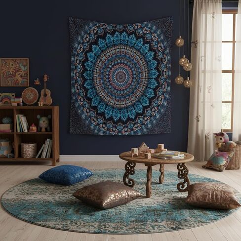 Motanber Blue Mandala Tapestry Wall Hanging Vintage Medallion Tapestry Aesthetic Hippie Boho Floral Cool Cute Small Tapestries for Bedroom Living Room Dorm Decor 48 x 36 Inch in Saudi Arabia