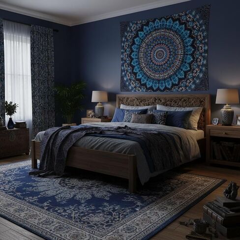 Motanber Blue Mandala Tapestry Wall Hanging Vintage Medallion Tapestry Aesthetic Hippie Boho Floral Cool Cute Small Tapestries for Bedroom Living Room Dorm Decor 48 x 36 Inch in Saudi Arabia