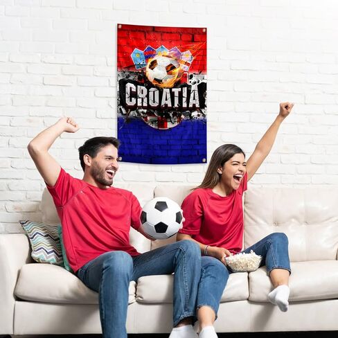 Croatia Flag Backdrop Football Tapestry 2x3 Feet Wall Hanging Soccer Decor for Living Room Office Club Sports Activities Party Indoor and Outdoor Decor in Kuwait