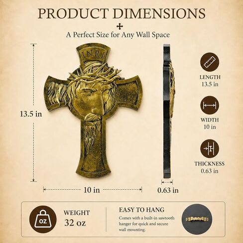 JUXINGDAZYF Large Jesus Cross Wall Decor, 13.5" Crucifix Wall Cross for Home Decor, Gold Christian Wall Art Crucifix for Living Room, Office, Church, Catholic Religious Crosses Sculpture Hanging in Kuwait