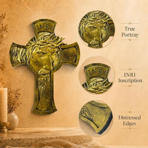 JUXINGDAZYF Large Jesus Cross Wall Decor, 13.5" Crucifix Wall Cross for Home Decor, Gold Christian Wall Art Crucifix for Living Room, Office, Church, Catholic Religious Crosses Sculpture Hanging in Kuwait