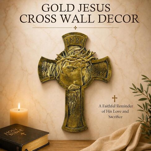 JUXINGDAZYF Large Jesus Cross Wall Decor, 13.5" Crucifix Wall Cross for Home Decor, Gold Christian Wall Art Crucifix for Living Room, Office, Church, Catholic Religious Crosses Sculpture Hanging in Kuwait