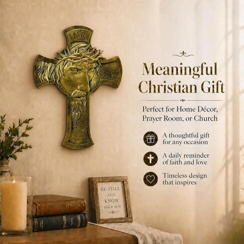 JUXINGDAZYF Large Jesus Cross Wall Decor, 13.5" Crucifix Wall Cross for Home Decor, Gold Christian Wall Art Crucifix for Living Room, Office, Church, Catholic Religious Crosses Sculpture Hanging in Kuwait