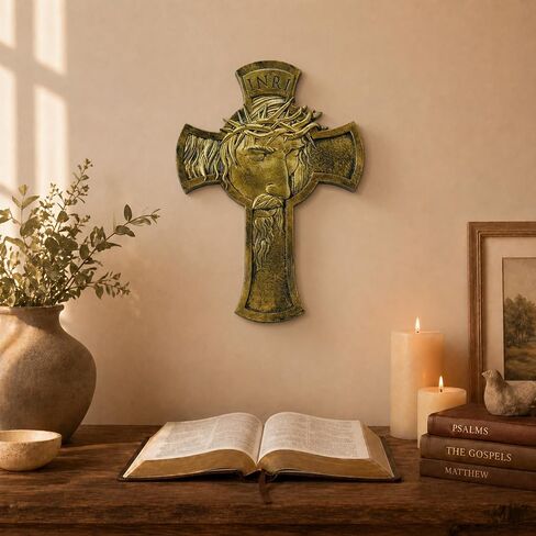 JUXINGDAZYF Large Jesus Cross Wall Decor, 13.5" Crucifix Wall Cross for Home Decor, Gold Christian Wall Art Crucifix for Living Room, Office, Church, Catholic Religious Crosses Sculpture Hanging in Kuwait
