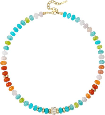 KissYan Beaded Necklaces for Women, Adjustable Natural Gemstone Choker with 14K Gold Plated Cubic Zirconia Beads Handmade Jewelry Gift in Kuwait