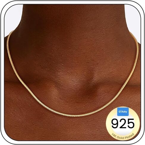 2mm Snake Chain 925 Sterling Silver Chain Necklace for Women, 18k Gold Plated Chains for Women with Push-button Clasp Durable Women’s Chains Necklace, 16 18 20 22 24 Inch in Kuwait