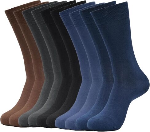 Men's Bamboo Fiber Dress Socks, Solid Color Breathable Moisture-Wicking, Brown Gray Navy, Crew Socks,5 Pack in Saudi Arabia