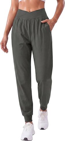 BMJL Women's High Waisted Joggers with Pockets - Soft Lightweight Cross V Waist Active Pants for Running Workout Sweatpants in Kuwait