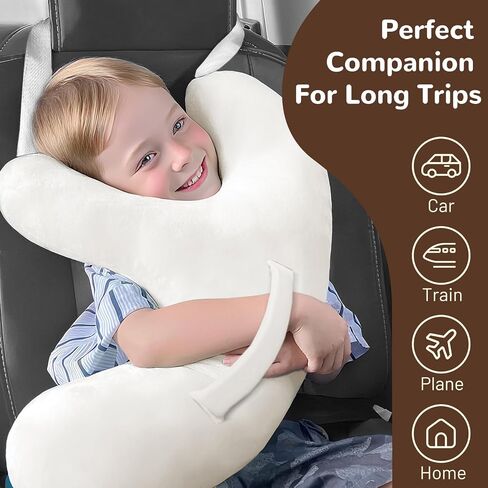 Car Travel Pillow for Kids and Adults, Y-Shaped Plush Neck Support for Sleeping, Comfortable Travel Headrest Cushion for Car, Airplane, Long Trips, Office Naps (Gray) in Kuwait