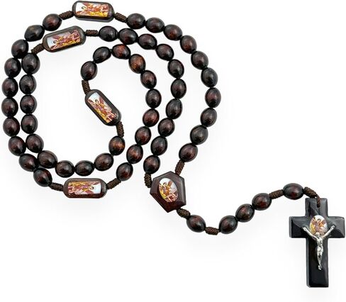 St Michael Archangel Brown Wood Beads Rosary Handmade Necklace Religious Gift Rosario San Miguel Arcangel Christian Catholic in Kuwait