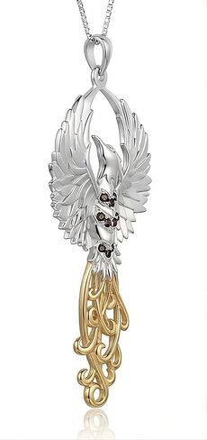 Jewelry Trends Phoenix Rising Flame Spirit Bird Sterling Silver Pendant Necklace Gold Accent in Kuwait