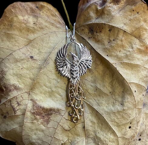 Jewelry Trends Phoenix Rising Flame Spirit Bird Sterling Silver Pendant Necklace Gold Accent in Kuwait