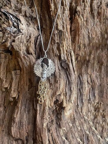 Jewelry Trends Phoenix Rising Flame Spirit Bird Sterling Silver Pendant Necklace Gold Accent in Kuwait