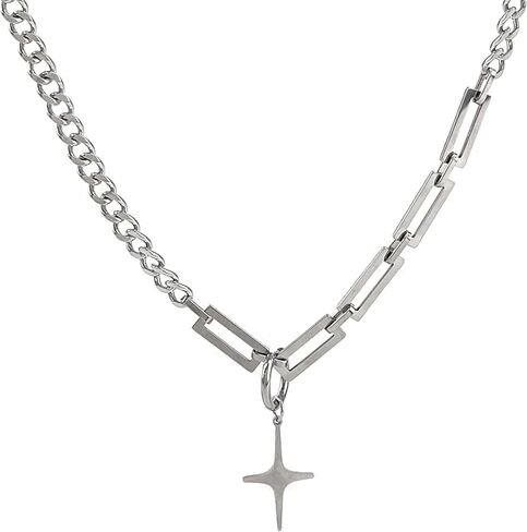 Y2k Irregular Necklace Gothic Pendant Necklace Choker Star Moonlight Stone Double Layered Collar Cuban Bead Chain Punk Zircon Hip Hop Fashion Statement Jewelry Party Birthday Gift in Saudi Arabia