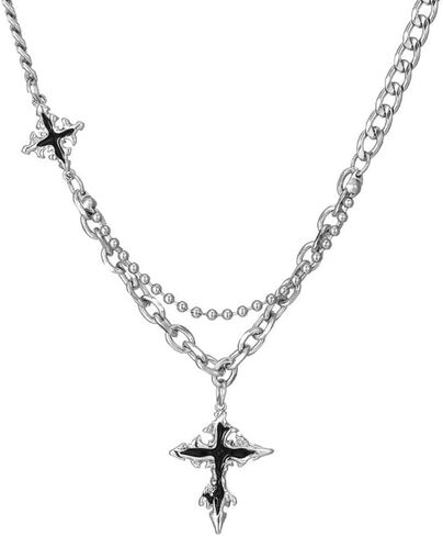 Y2k Irregular Necklace Gothic Pendant Necklace Choker Star Moonlight Stone Double Layered Collar Cuban Bead Chain Punk Zircon Hip Hop Fashion Statement Jewelry Party Birthday Gift in Saudi Arabia