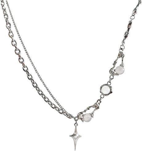 Y2k Irregular Necklace Gothic Pendant Necklace Choker Star Moonlight Stone Double Layered Collar Cuban Bead Chain Punk Zircon Hip Hop Fashion Statement Jewelry Party Birthday Gift in Saudi Arabia