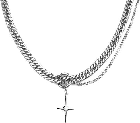 Y2k Irregular Necklace Gothic Pendant Necklace Choker Star Moonlight Stone Double Layered Collar Cuban Bead Chain Punk Zircon Hip Hop Fashion Statement Jewelry Party Birthday Gift in Saudi Arabia
