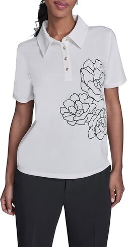 Karl Lagerfeld Women's Floral Embroidery Polo Top in Kuwait