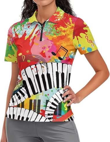 Women Short Sleeve Golf Shirts V Neck 1/4 Zip Golf Polo Tops Workout Tennis Activewear in Saudi Arabia