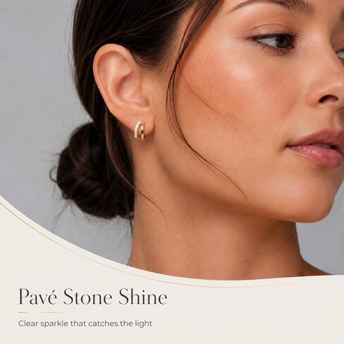 Small Gold Huggie Hoop Earrings for Women, Cubic Zirconia Double Hoops | Hypoallergenic for sensitive ears, non tarnish, dainty lightweight close fit, stacked look for daily wear in Kuwait