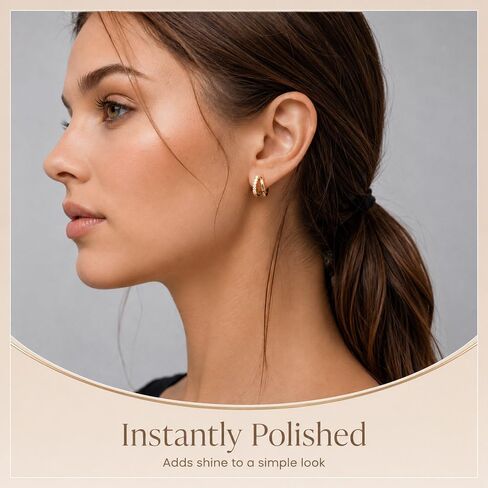 Small Gold Huggie Hoop Earrings for Women, Cubic Zirconia Double Hoops | Hypoallergenic for sensitive ears, non tarnish, dainty lightweight close fit, stacked look for daily wear in Kuwait