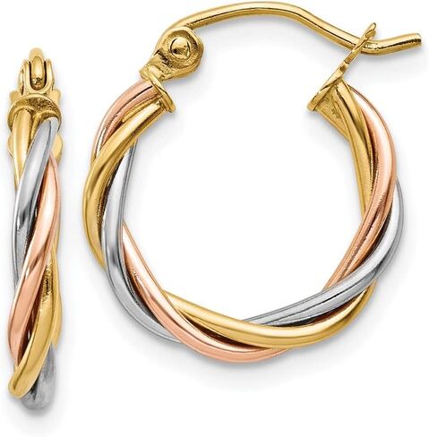 14K Tri Color Gold Tri-color Polished 2.5mm Twisted Hoop Earrings in Kuwait
