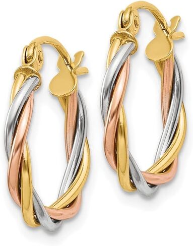 14K Tri Color Gold Tri-color Polished 2.5mm Twisted Hoop Earrings in Kuwait