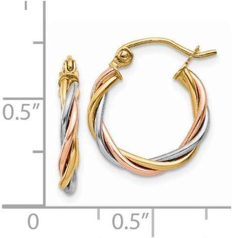 14K Tri Color Gold Tri-color Polished 2.5mm Twisted Hoop Earrings in Kuwait