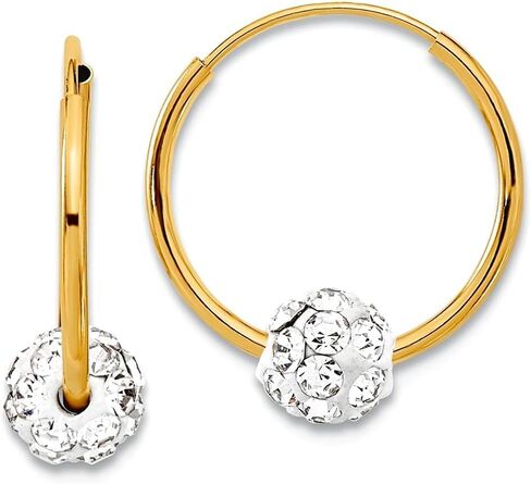 14k Solid Yellow Gold Polished Crystal and Resin Bead Charm Endless Hoop Earringss 15.3x13.7mm Wide 1mm Thi Hoop Earring for Women in Kuwait