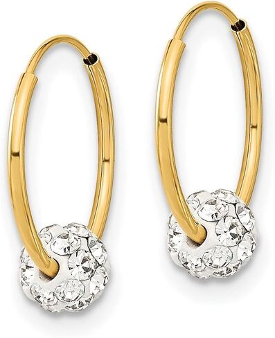 14k Solid Yellow Gold Polished Crystal and Resin Bead Charm Endless Hoop Earringss 15.3x13.7mm Wide 1mm Thi Hoop Earring for Women in Kuwait