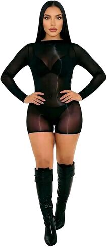 RUIBAVYA Body Stockings For Women Sexy Oil Shiny Lingerie Bodysuit Shorts Full Body Stocking Clubwear in Kuwait
