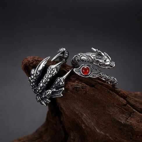 2PCS Vintage Dragon Claw Ring – Stainless Steel Goth Rings for Men Women Gothic Dragon Unique Animal Ring with Diamond Adjustable Open End in Kuwait